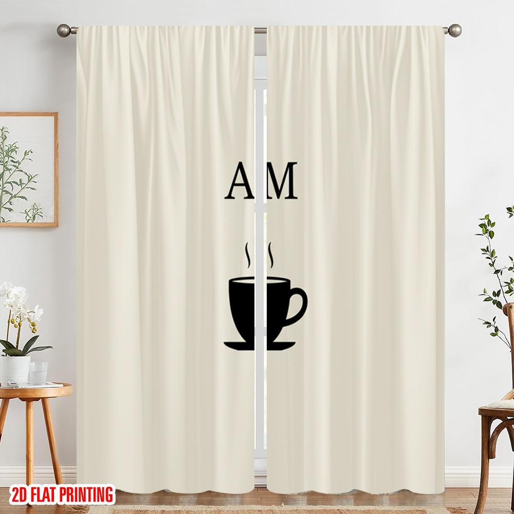 2pcs 2D Flat Printing Party Curtains Morning Coffee Steam Polyester Fabric Without Electricity 0 Perfect for Holiday Family