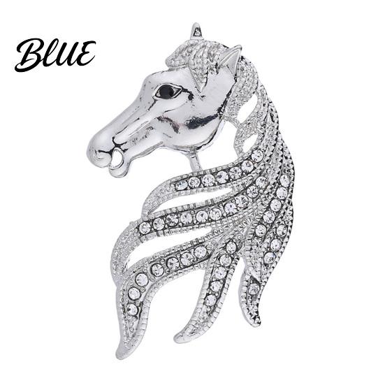 Horse Head Brooch Retro Rhinestone Pin Women Men Zinc Alloy