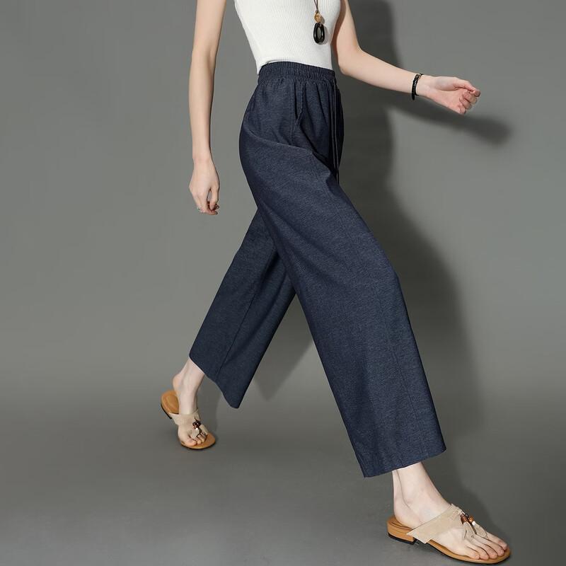 Demana Women s Vintage Faux Denim Cropped Straight Leg Pants L