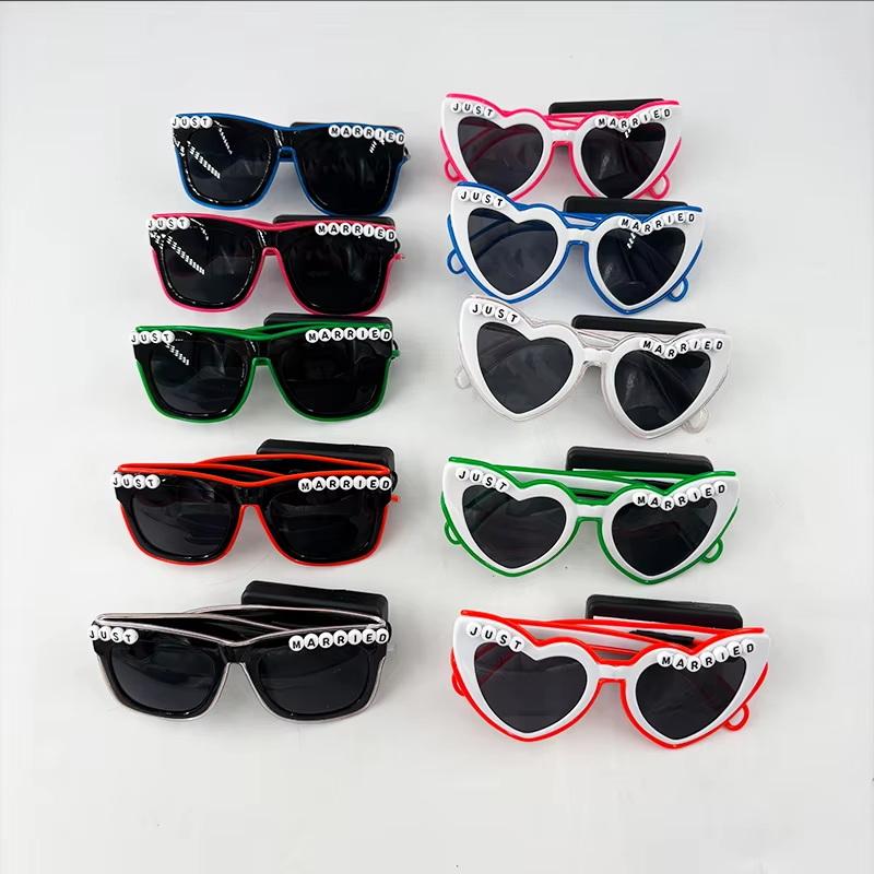 Wireless Led Just Married Glasses Wedding Bridal Shower Favors Glasses Set El Heart Shaped Sunglasses For Lovers Couple