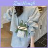 Girls Cute Cotton Knit Frog Shoulder Bag With Card Pocket For Everyday Wear