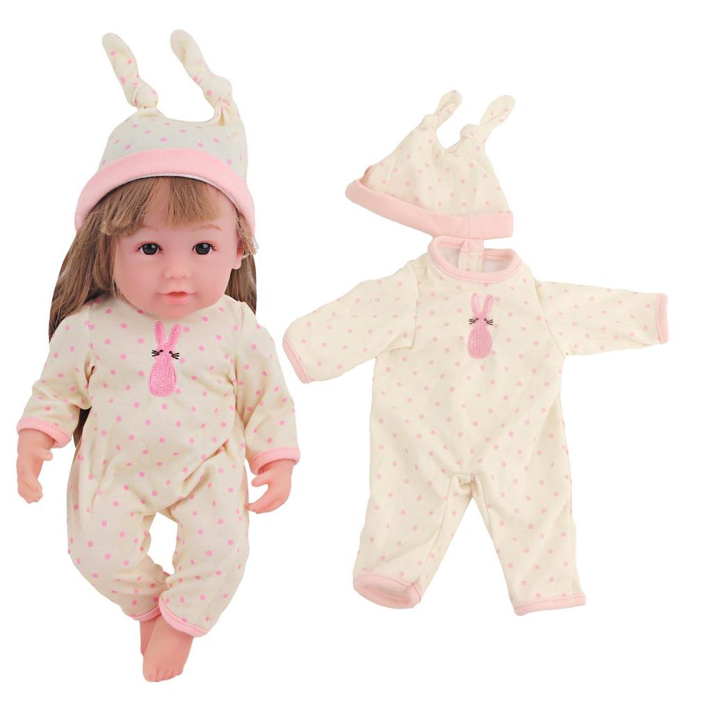 12" Cute Polka Dot Jumpsuit Doll with Rabbit Onesie