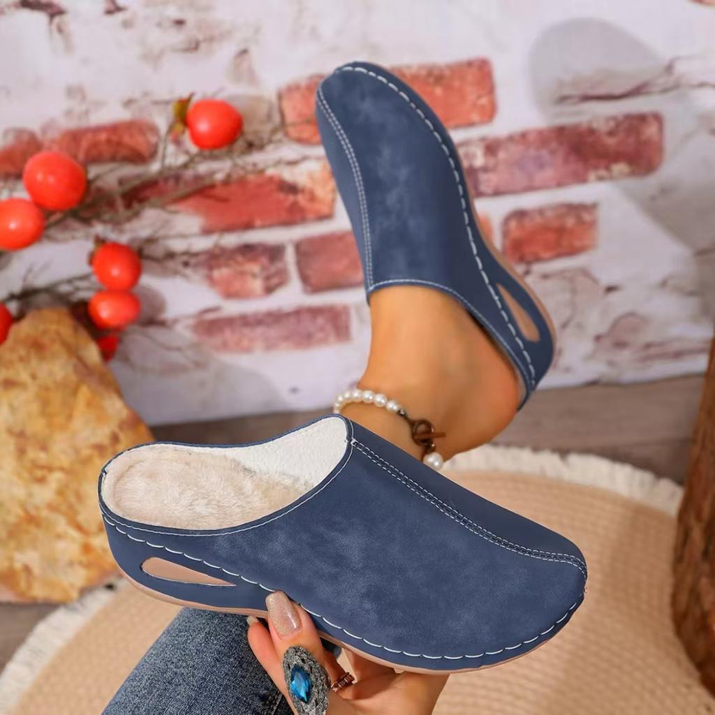 Plus Size Shoes for Women 36-42 Winter Fashion Women Slip on Short Plush Warm Comfortable Platform Wedges Non-slip Slippers Flat