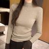Korean Color Block Slim Fit Women's Knitwear - Autumn/Winter Long Sleeve Semi-High Neck Sweater