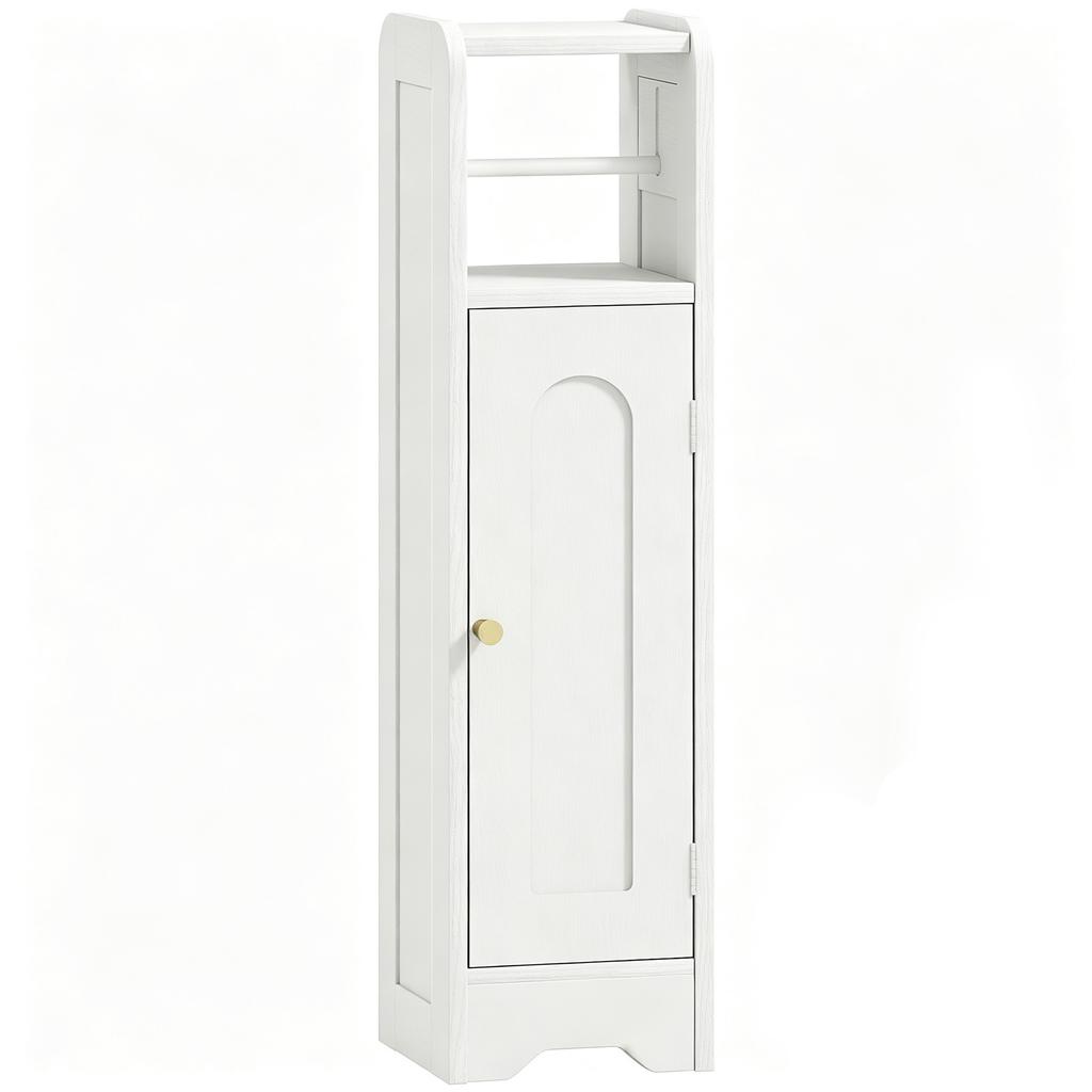 Small Bathroom Storage Cabinet with Toilet Roll Holder - White