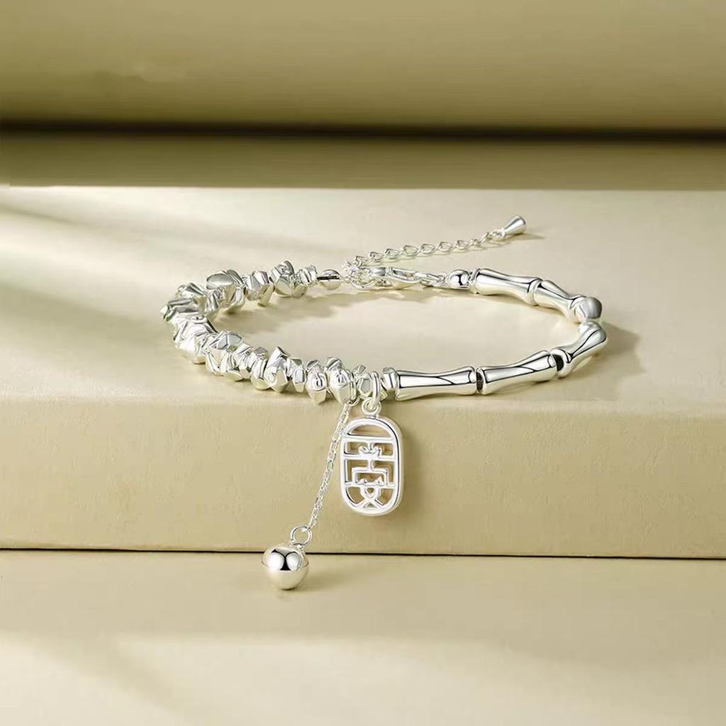 Bamboo Brings Peace Silver Bead Bracelet for Women2025New Solid Bamboo Joint Women's Light Luxury Niche Exquisite Jewelry for Lovers