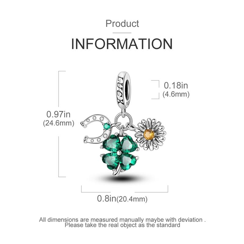 Charm Genuine Copper Green Lucky Pendants Four-Leaf Clover Bead Fits Bracelets Women Jewellery Do-It-Yourself Gifts Accessory