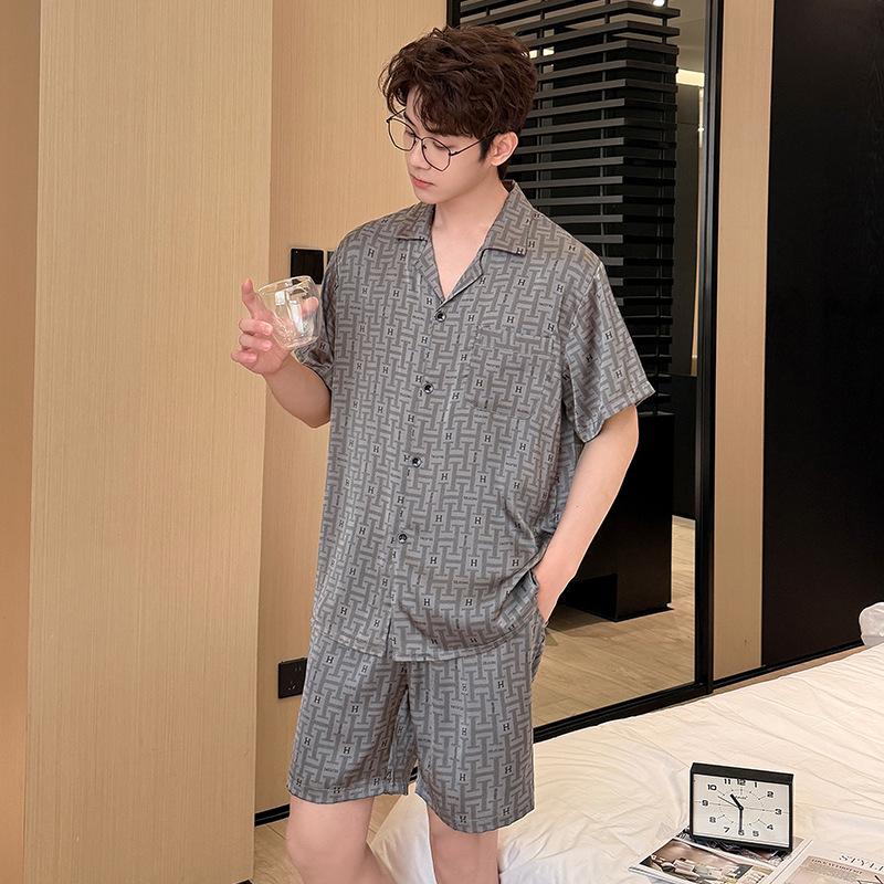 Factory 1011 Men's Ice Silk Pajamas Women's Spring Thin Short Sleeve Douyin Live Fashion Printing Set