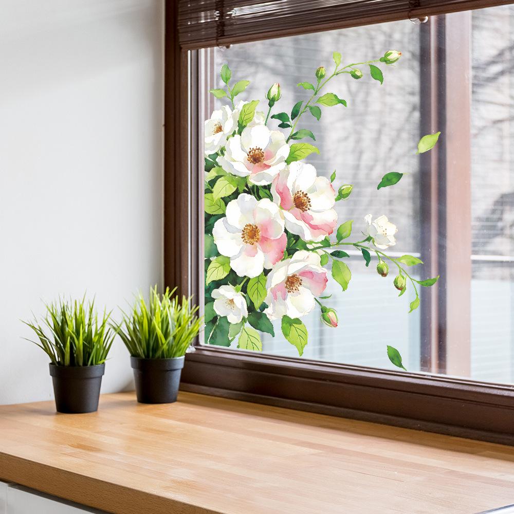 Watercolor Rose Outdoor Balcony Glass Window Static Cling Sticker Home Decor
