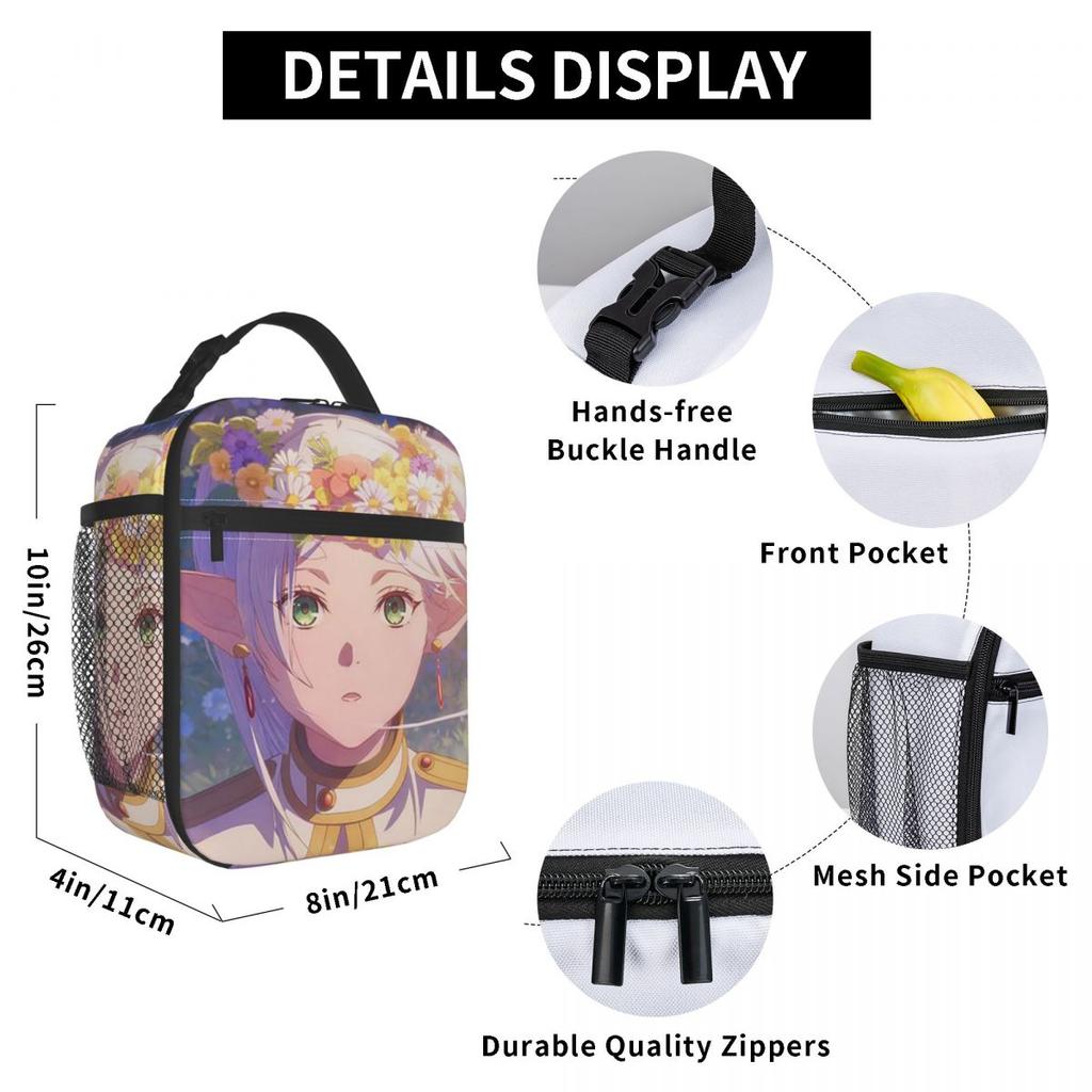 Frieren Beyond Journey's End Anime Insulated Lunch Bag for Women Kids Portable Food Boxes Thermal Lunch Box Tote