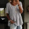 Damen T-Shirt Rundhals Kurzarm Rüschen-Patchwork-Design T-Shirt Einfarbige Lockere Passform