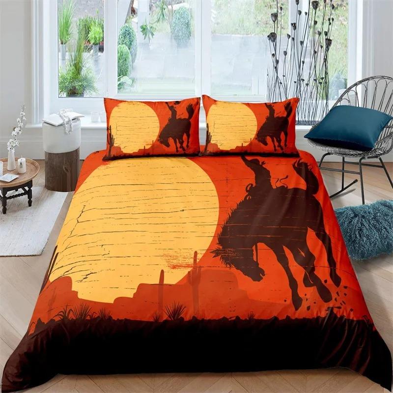 Comforter 3D Print Western Cowboy Rodeo Cowboy Riding Bull Horse Bedding Boys Teen Microfiber Farmhouse Style