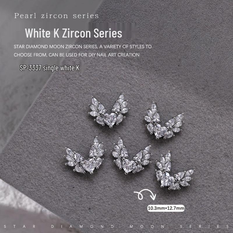 French Crescent Bow Full Diamond Heart V-shaped Zircon 3D Nail Art Decoration with Flat Bottom