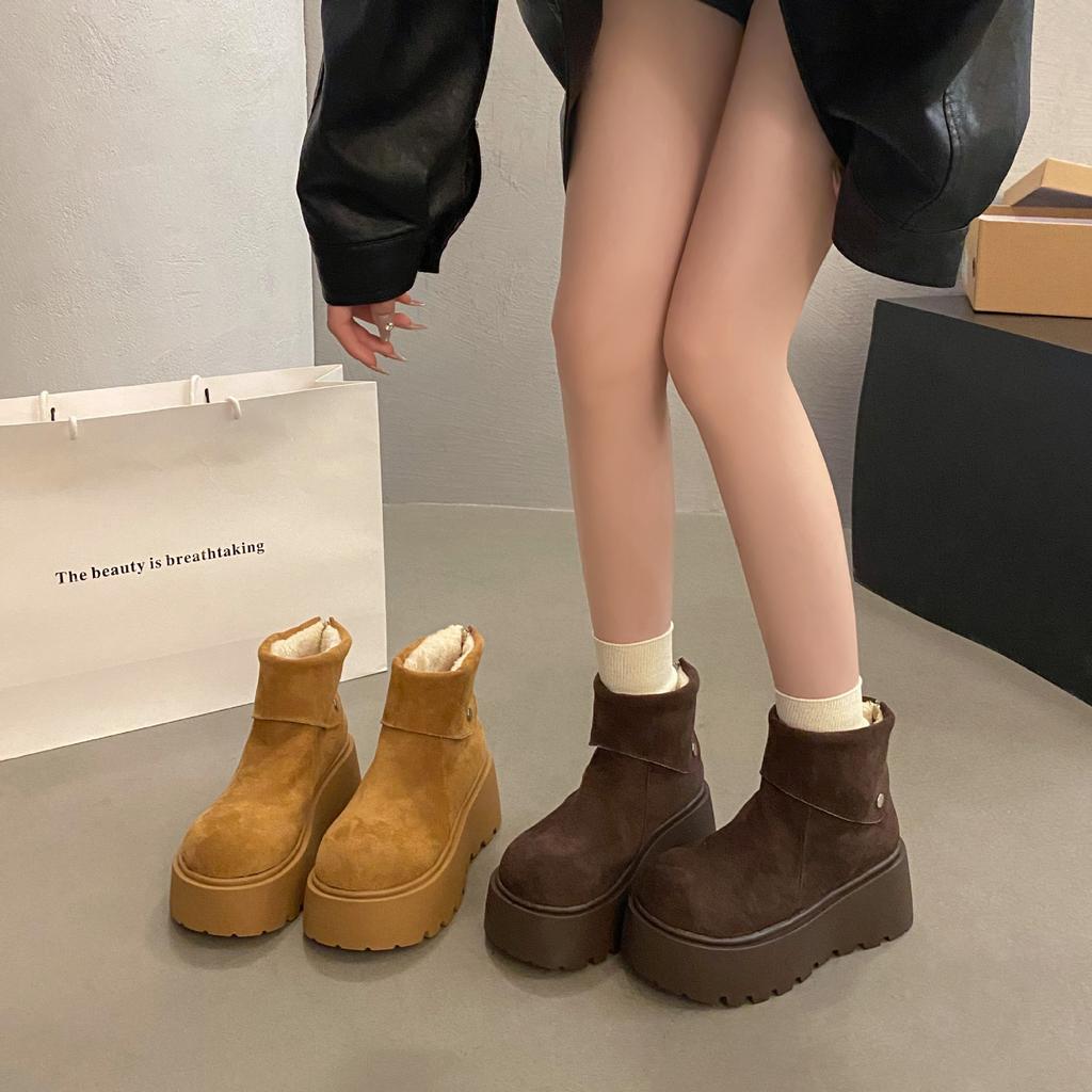 Leichte Damen-Plattform-Winterstiefel mit dicken Sohlen, Warmes Fleece-Futter, Rutschfest, Strapazierfähig, Lässige Baumwollstiefel