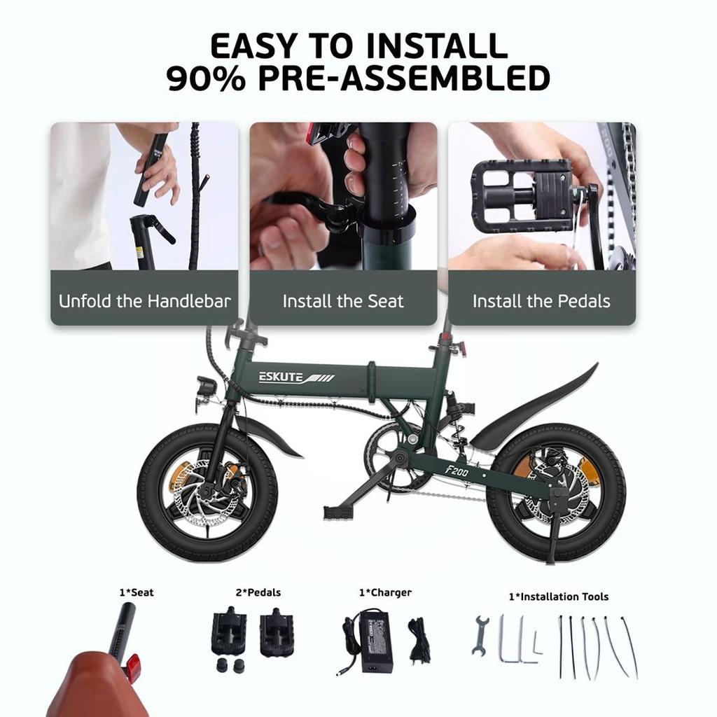 Electric Bike Foldable ESKUTE F200 250W Motor Top Speed 25Km/h 36V 7.8AH Range 50Km Load 120Kg