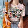 Summer Vintage Women's T-Shirt Short Sleeve Line Print Caual Crew-Neck Pullover Fashion Streetshirt Female Oversized Clothing