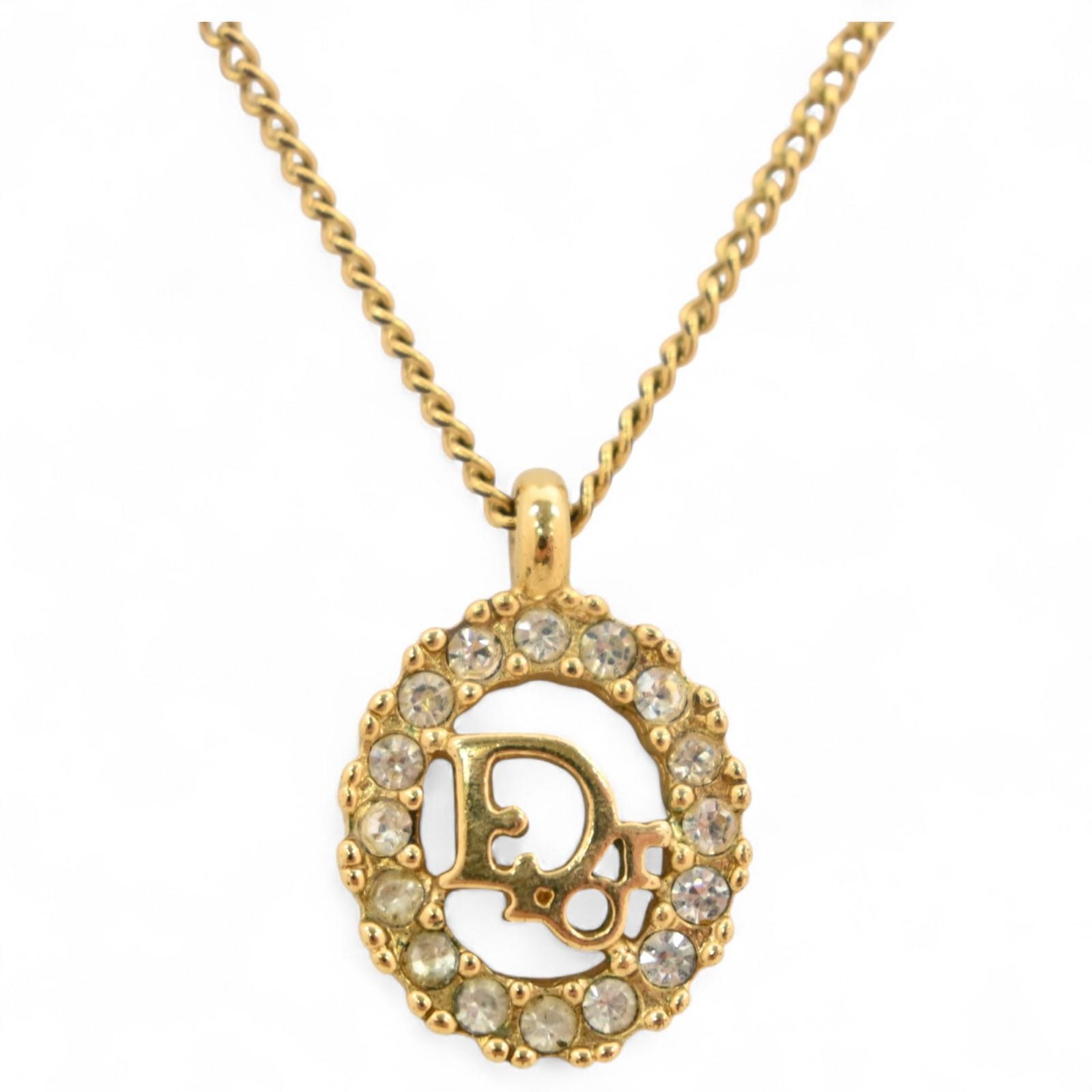 

Auth Dior CD logo stone necklace gold di5509sb