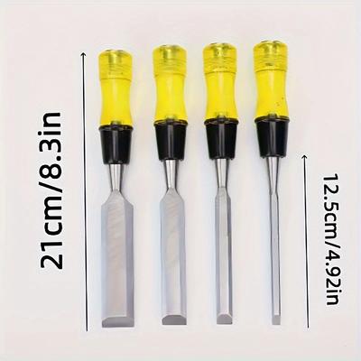 4 Piece Wood Chisel Set for Woodworking, CR-V Steel Beveled Edge Blade, Durable PVC High Impact Handle Wood Chisel Hand Tool