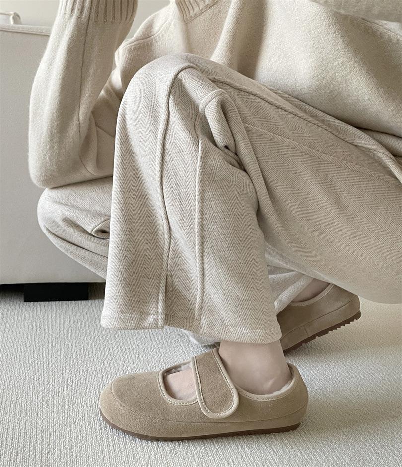 Woolen retro Mori flat-bottomed Mary Jane Woolen single shoes women's 2025 autumn and winter velvet Birkenbeanie shoes