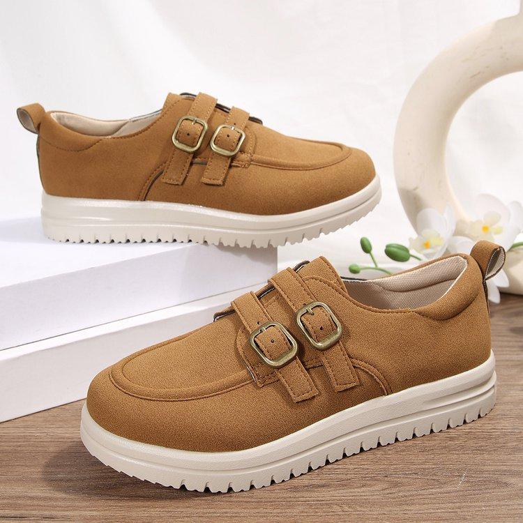 

Повседневные туфли женские осенние больших размеров с пряжкой и толстой подошвой на каблуке-маффине, удобные туфли на мягкой подошве 43 коричневый