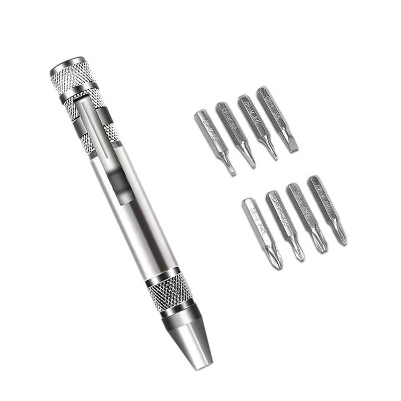 Tournevis manuel 8-en-1 Type stylo Portable Multi-spécifications Avec tête de tournevis magnétique Outil de tournevis Tête de tournevis haute densité