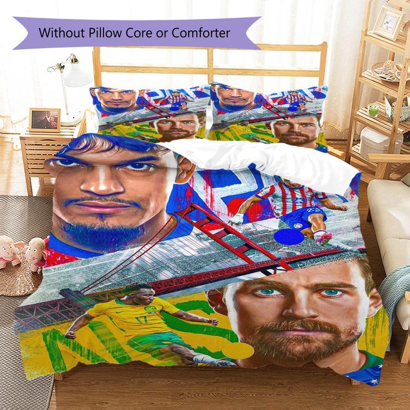Brazil Football Players Collage Print 3‑Pieces Duvet Cover Set Soccer Sports Bedding Bedroom Home Decor Without Pillow Core Comforter