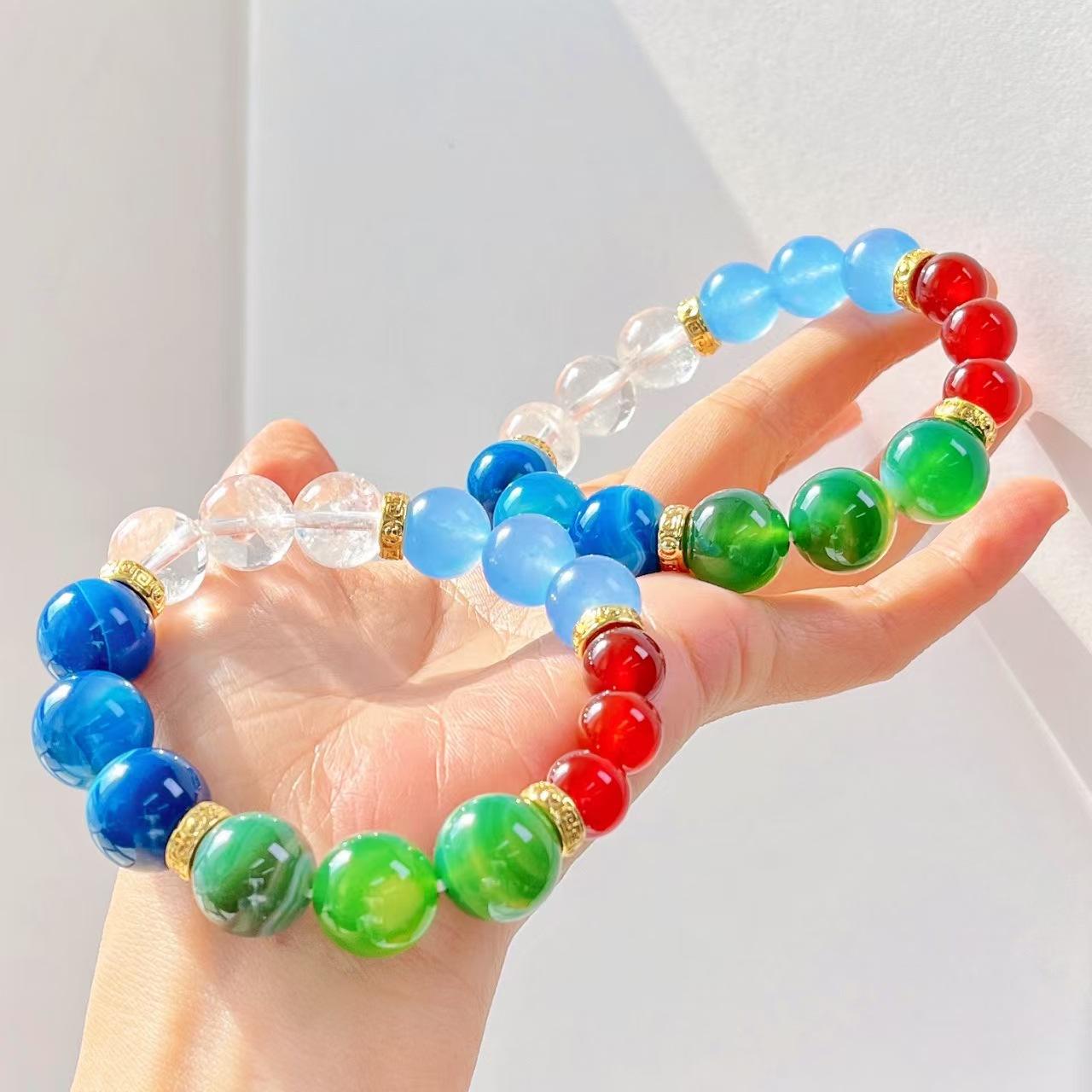 Design Sense Natural Red Chalcedony Blue Chalcedony Green Chalcedony White Crystal Design Sense Bracelet Bracelet