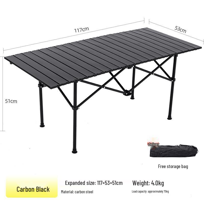 Carbon Steel Folding Table: Outdoor Camping, Picnic, Roll-Up, Indoor Dining, and Street Stall Use.