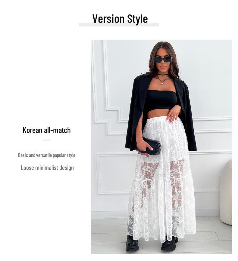 Elegant Sheer Lace A-Line Midi Skirt, Sizes S-5XL, European and American Style Fashion Skirt for Women