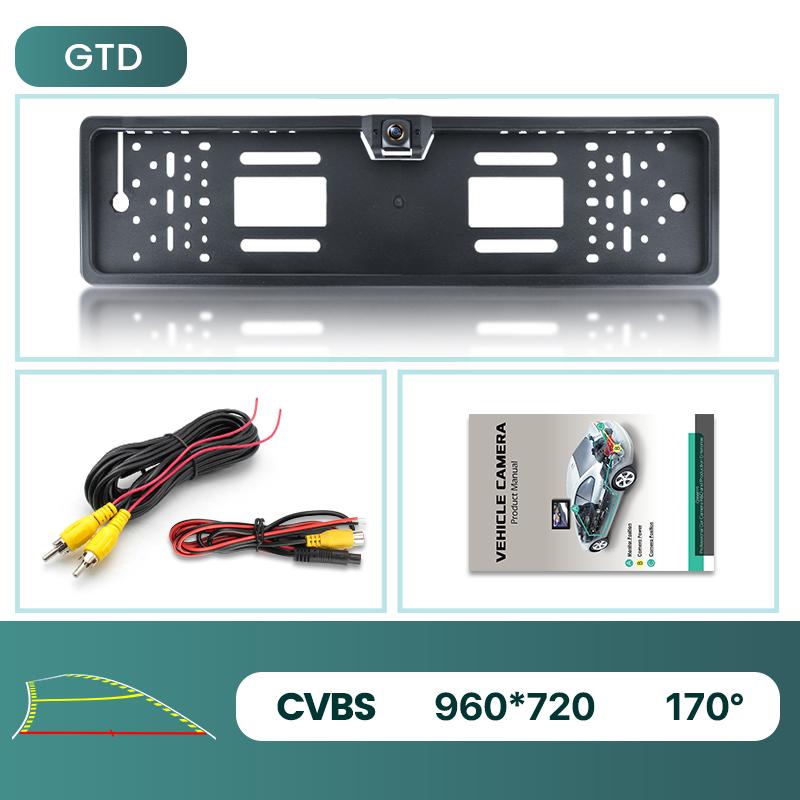 

GreenYi 170° AHD 720P Trajectory Автомобильная камера заднего вида для ЕС Европейская камера заднего вида для транспортных средств Номерной знак Рамка Реверс