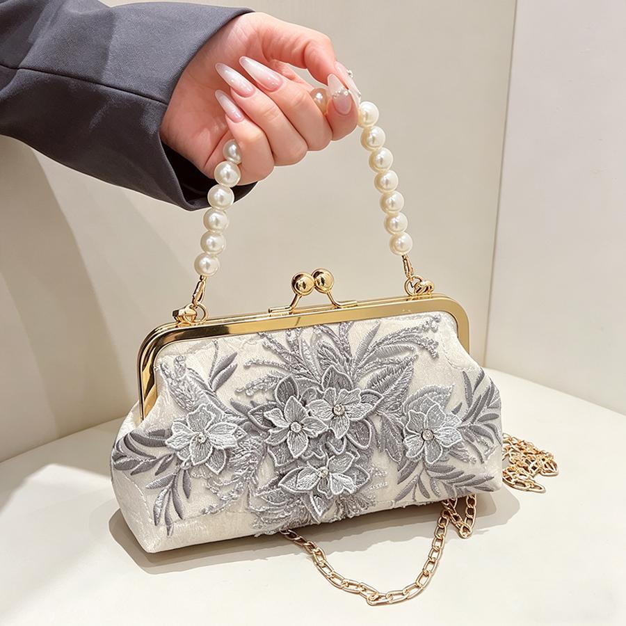 Chinese Style Floral Embroidered Shoulder Bag Elegant Handbag Retro Small Square Bag Wedding Party Lace Clutch Women Evening Bag