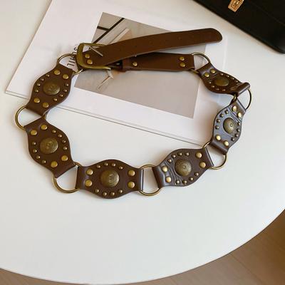 Retro Damen Gürtel Böhmischer Stil Legierung Imitationsleder Taillenkette Kleider Hemden Tops Taillengürtel Bekleidungsaccessoire
