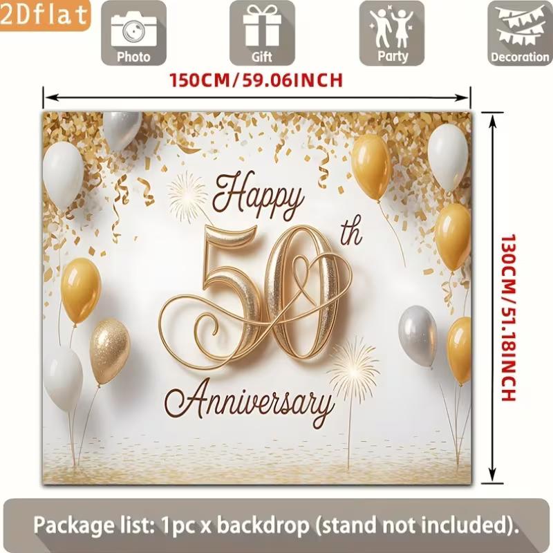 2D White Gold 50th Wedding Anniversary Backdrop Party Background Cloth