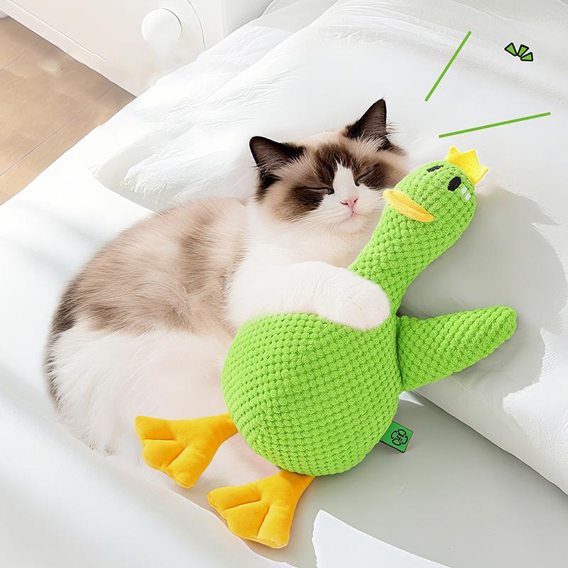 Creative Cartoon Duck Plush Cat Toy Calming Squeaky Interactive Training Resting Pet Pillow for Puppy Dogs Accessories Home