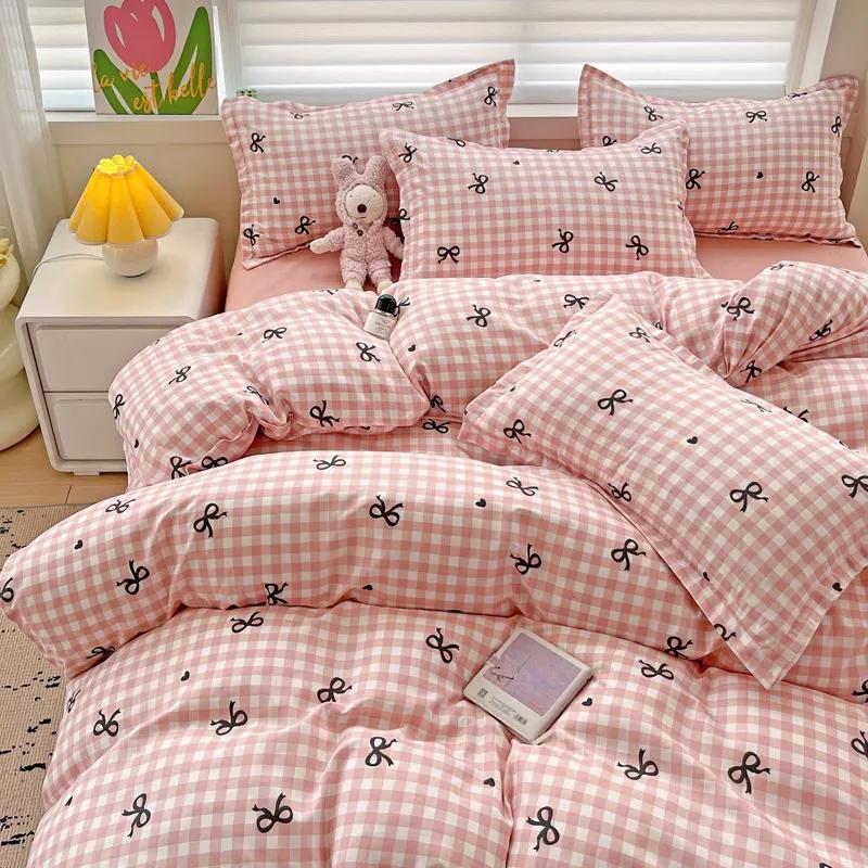 Green Nordic Bedding Set Ins Plaid Girls Boys Double Queen Size Duvet Cover Flat Sheet Pillowcase New No Filler Bed Linens