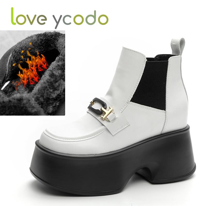 Женские осенне-зимние модные ботильоны Marton на платформе с теплой короткой плюшевой подкладкой и подкладкой из дышащей ткани 39 белый