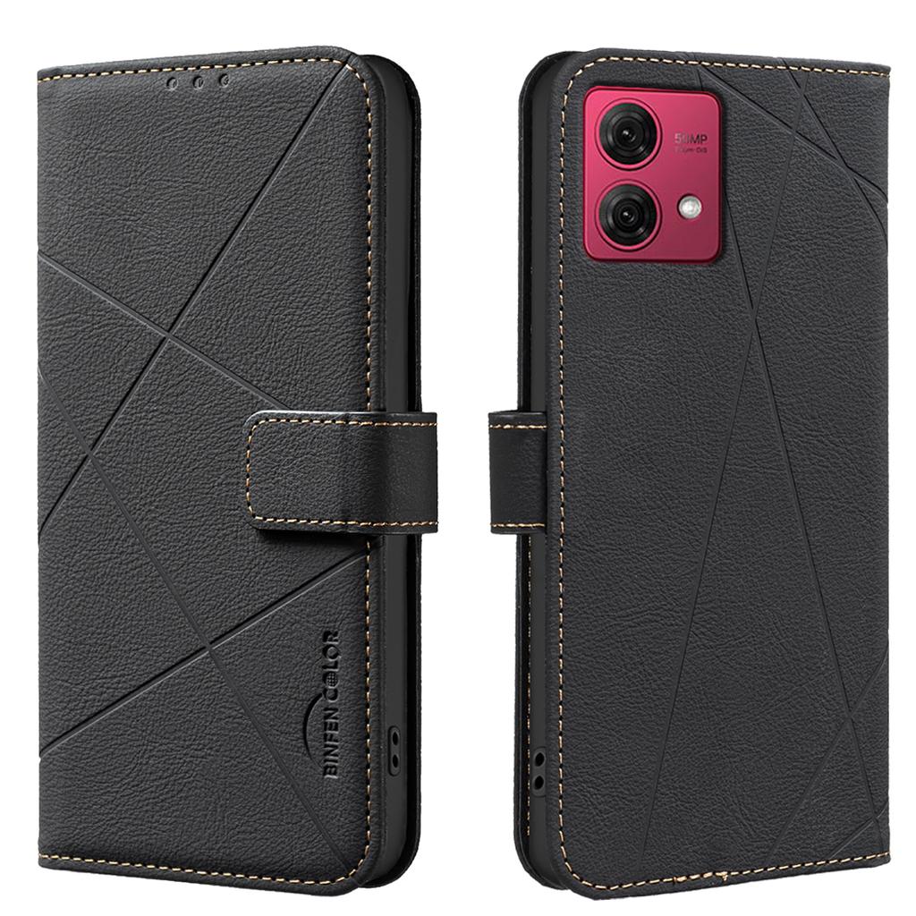 For Motorola Moto G84 5G Case BINFEN COLOR BF35 Geometry Imprinted Leather Phone Cover RFID Blocking Wallet Stand