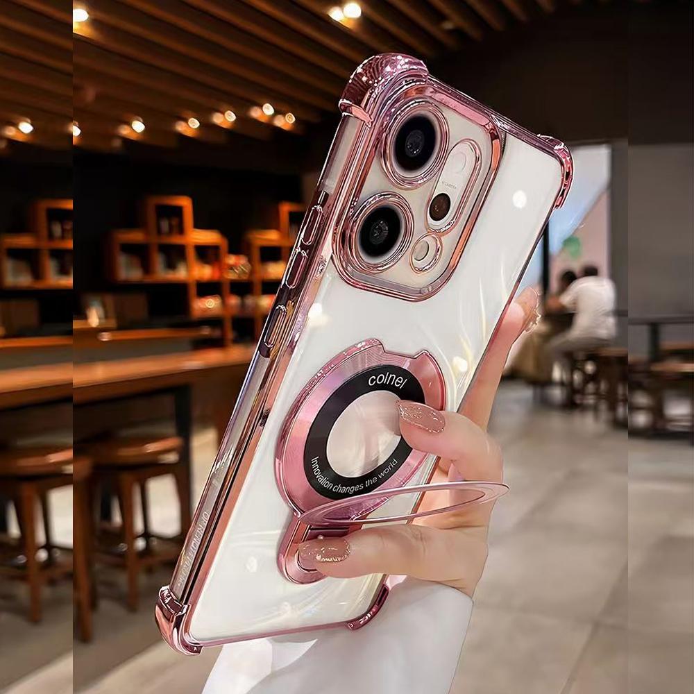 Dla Xiaomi Redmi A5 A3 Pro POCO C85 C75 C71 C65 F6 X6 M6 F7 Pro Etui Magnetyczny Uchwyt Platerowany Poduszka Powietrzna Przezroczysty Odporny na Wstrząsy Pokrowiec