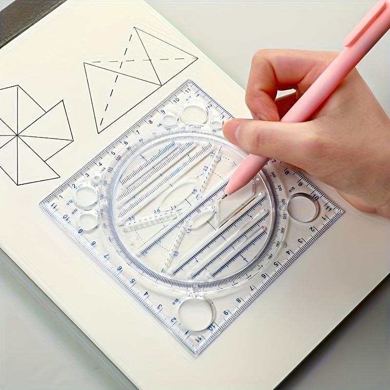 2pcs Multi-Functional Rotating Drawing Template, Geometric Measurement Tool, Ruler