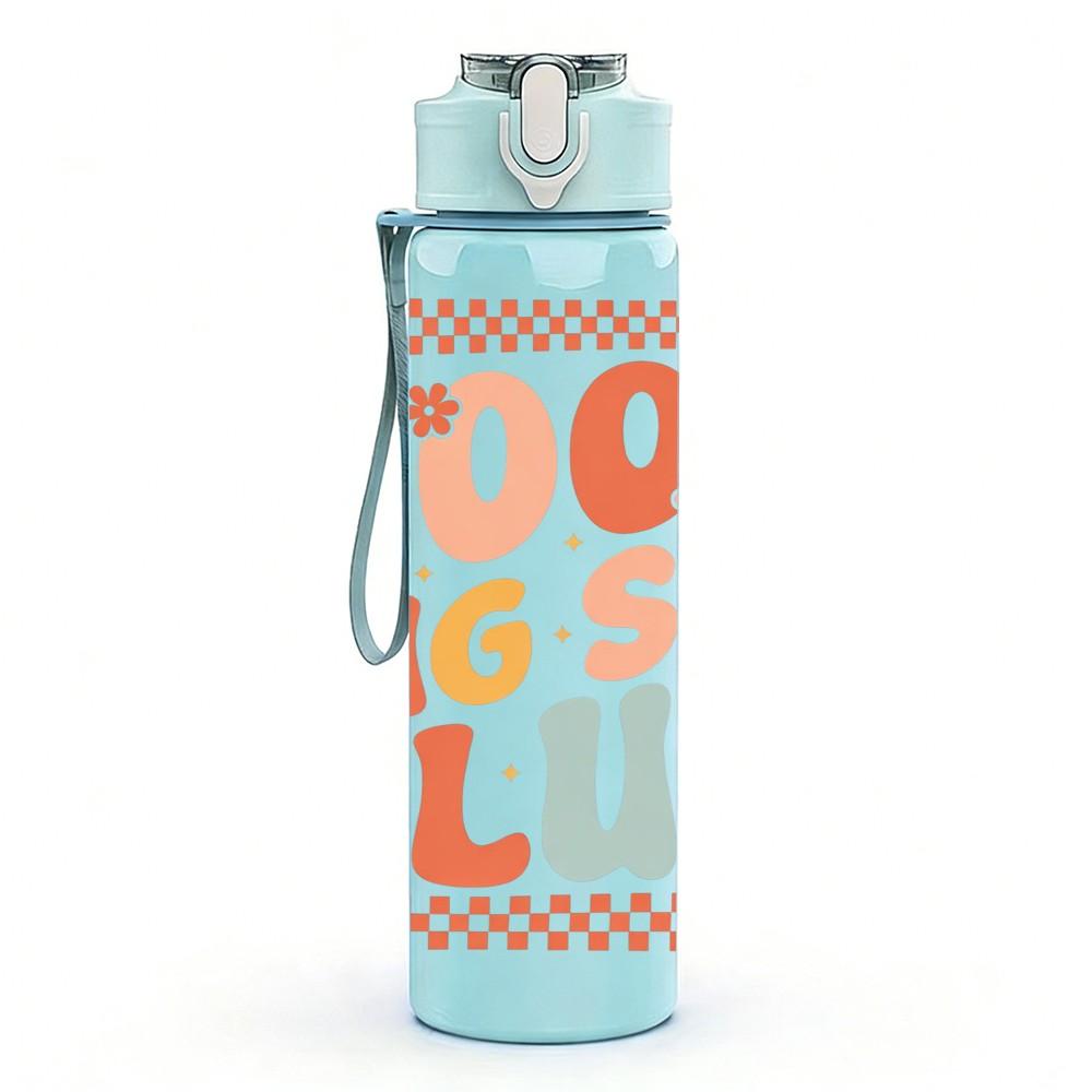 1PC Cool Big Sis Club Slogan Lettering 750ml Color Plastic Sports Water Bottle Leakproof Flip Straw Lid Suitable for Sports Office Home Use