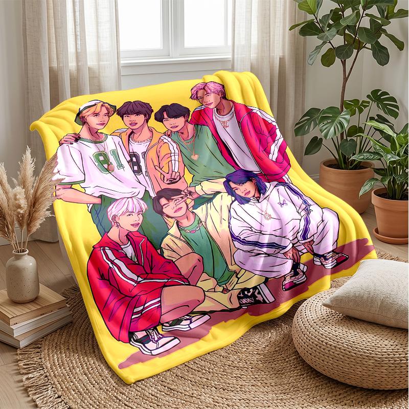 Idol BTSPrinted Flannel Blanket Cozy Skin-Friendly Warm Throw for Couch Bed Indoor Daily Use