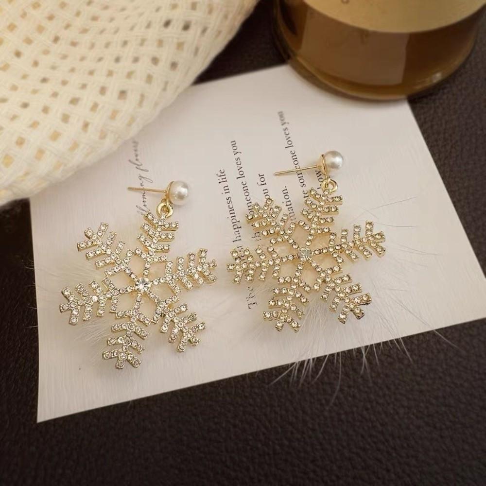 Snowflake Design Xmas Earrings Bowknot Zircon Earrings Fashion Pearl Studs  Women Gift