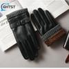 Light Luxury Men Genuine Driving  Gloves Leather Touch Screen Black Real Sheepskin Thin  Business Brown Warm Fleece Gloves