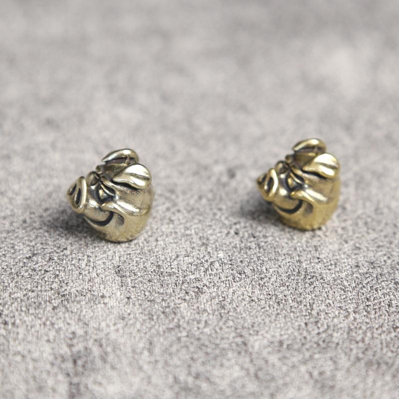 White Pig Brass Knife Beads Key Ring Lanyard Pendants Vintage Silvery Piggy Umbrella Rope DIY Boar Paracord Bracelet Accessories