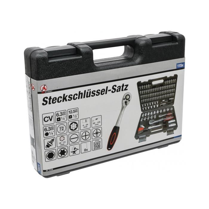 Coffret de douilles à profil ondulé | 6,3 mm (1/4") / 12,5 mm (1/2") | 115 pièces