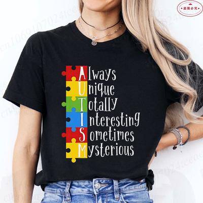 Autism Puzzle TShirt for Unisex Autism Awareness Month Summer Short Sleeve Tees Harajuku Streetwear Female Aesthetic Clothing