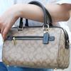 Coach Rowan Monogram Lærred med Læder En-skulder Håndtaske, Crossbody Taske Stor Dame Lysbrun Sort Ramme 83607-IMCBI