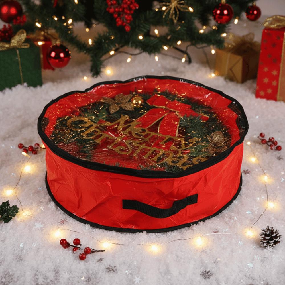 Waterproof Christmas Wreath Storage Bag Transparent Window Zipper Christmas Garland Organizer with Handles Dust-proof