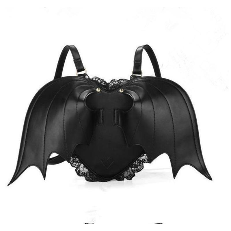 Stylish Black Bat Shaped Backpack With Lace Details Perfect For Fall Season
