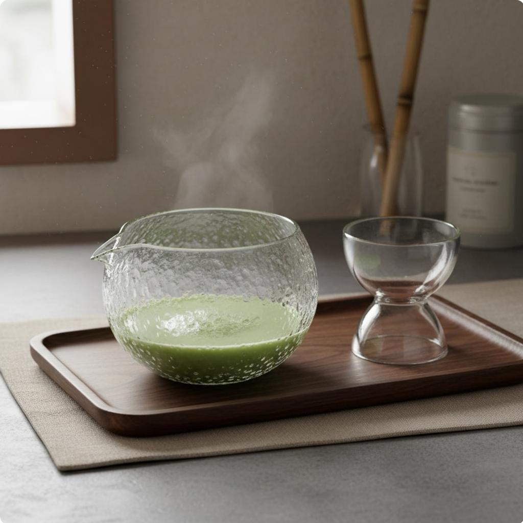 5 Pieces Glass Matcha Bowl and Whisk Set Flow Spout Design Japanese Matcha Tea Set Gift Ready for Beginners